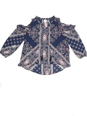 Knox Rose Long Sleeve Off-Shoulder Sheer Blouse w/ Tassels Women’s Size Medium